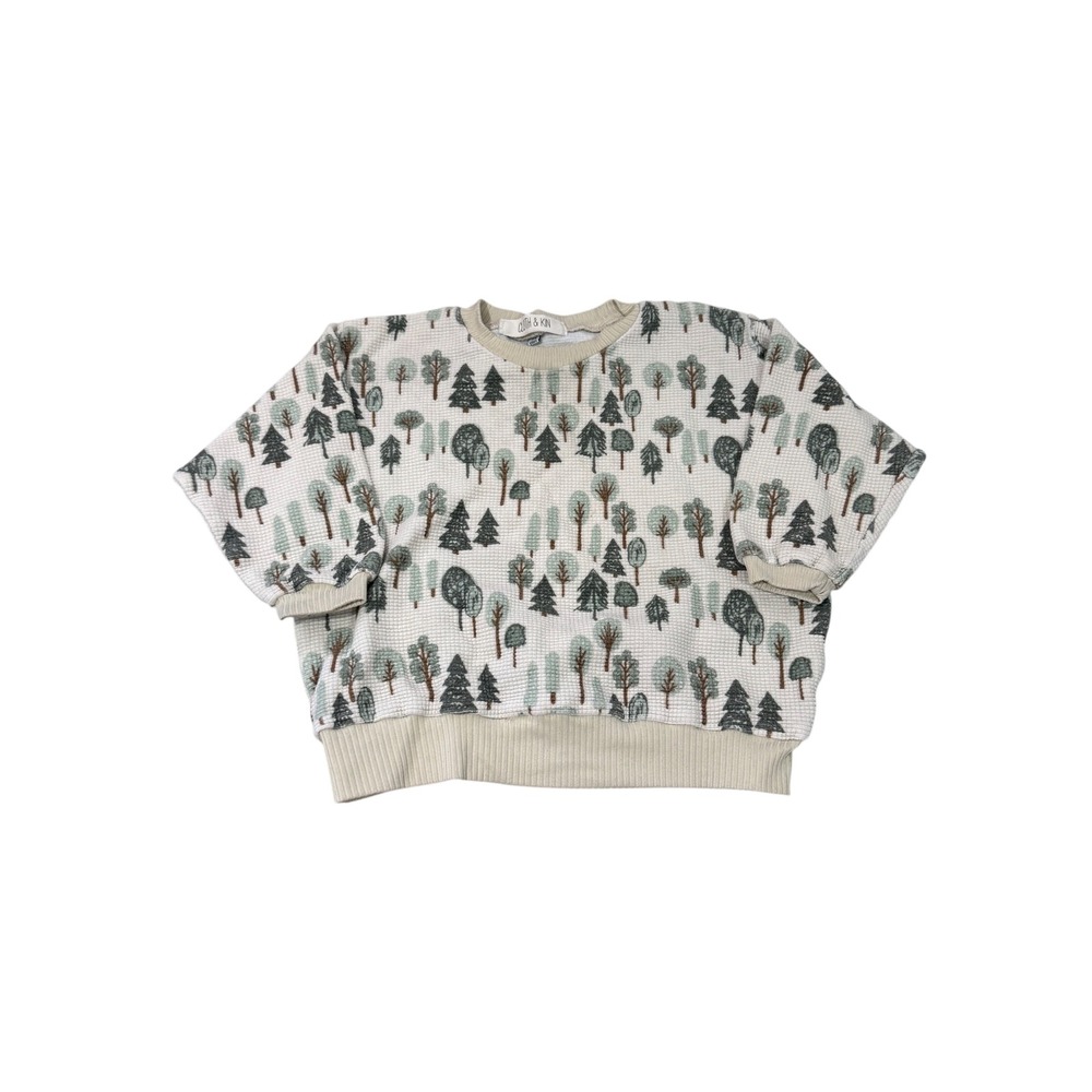 Cloth & Kin Kids Tree Print Thermal Waffle Knit Sweatshirt Beige 2-3 Years